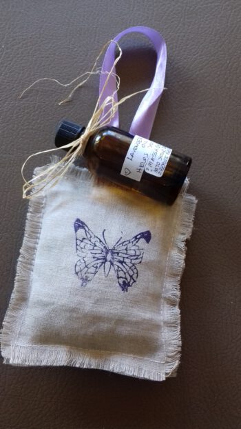 LINEN LAVENDER BAGS WITH HAND PRINTED BUTTERFLY
